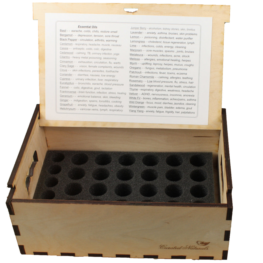 36 Bottle Essential Oil Case. Engraved Wood, Made In USA